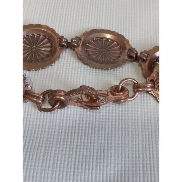 Copper Concho Oval Link Panels Lightweight Southwestern Style Vintage Bracelet - Picture 8 of 10